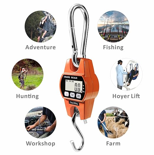 GRAM PRES Digital Hanging Scale 660 Lb 300 Kg Hanging Digital Scale, Handheld Mini Crane Scale with Hooks for Farm Hunting Fishing Outdoor